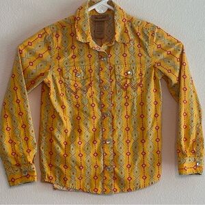 Wrangler Yellow and Red Patterned Western Long Sleeve Shirt Youth Boy Size S